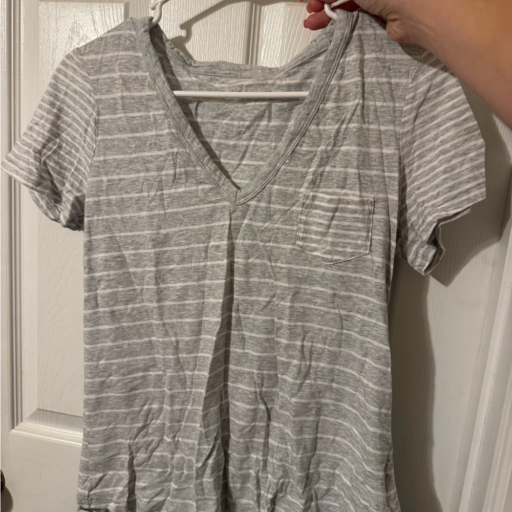GAP Light Gray Striped V-Neck Tee